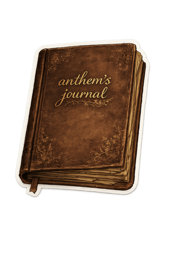Anthem's Journal, an antique brown journal used as a Mama Anthem brand graphic.